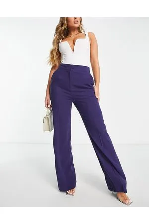 ASOS Hourglass linen wide leg relaxed flare trouser in purple