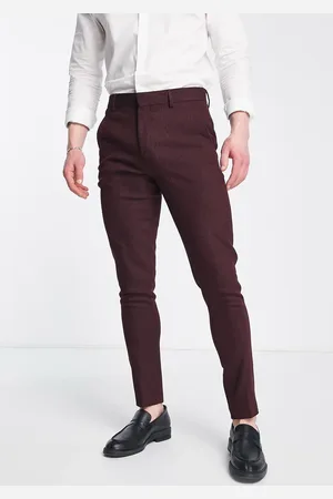 ASOS Wedding skinny wool mix suit trousers in burgundy herringbone