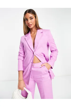 ASOS Design Jersey Exaggerated Shoulder Satin Suit Blazer in Pink