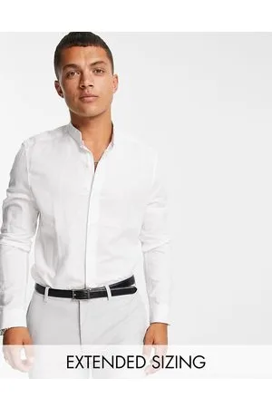 ASOS Regular smart linen shirt with mandarin collar in