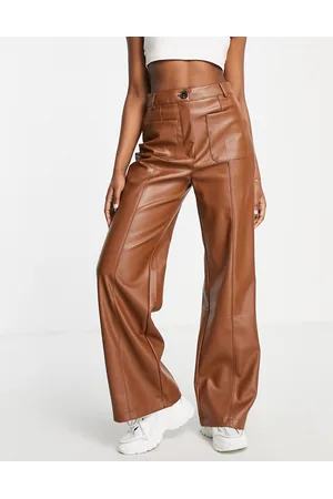 Stradivarius dad faux leather pants in chocolate brown