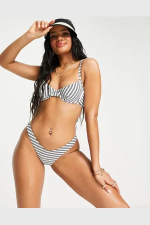 Free Society High leg bikini bottom in monochrome stripe