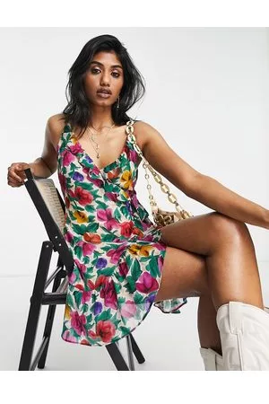 Topshop Floral wrap slip dress in