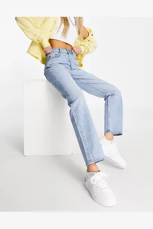 & OTHER STORIES Keeper cotton high waist straight leg longline jeans in washed stone