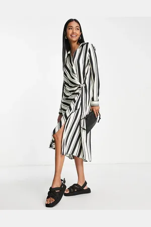 River Island Wrap stripe shirt midi dress in