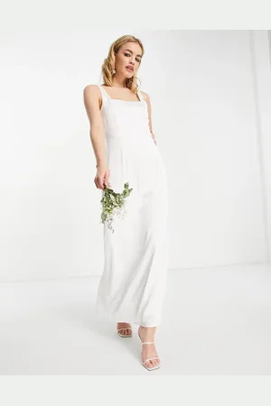 VILA Bridal square neck midi dress in ivory