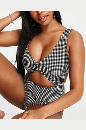 Peek & Beau Fuller Bust Exclusive cut out swimsuit in black and white seersucker gingham