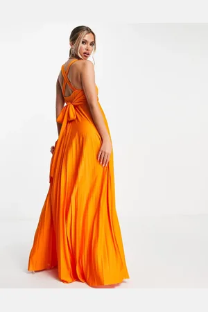 ASOS Plunge halter cross back self tie pleated maxi dress in
