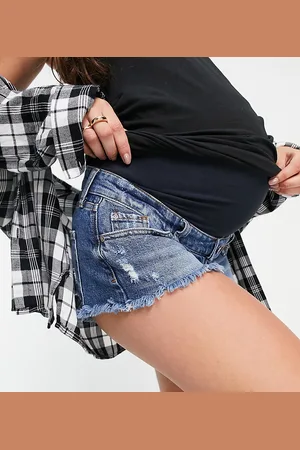 River Island Raw hem denim mom shorts in mid auth