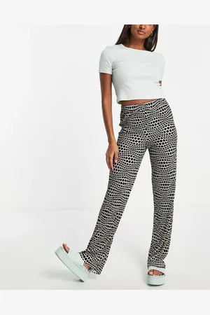 Monki Wide leg plisse trousers in and white spot
