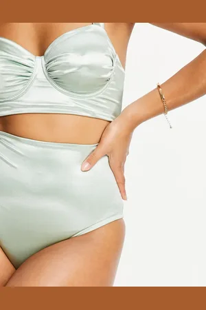 ASOS Slinky ruched bikini bottom in sage