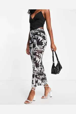 Fashionkilla Mesh midi skirt in newspaper print