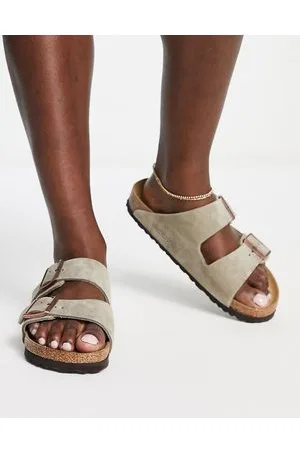 Birkenstock Arizona suede flat sandals in taupe