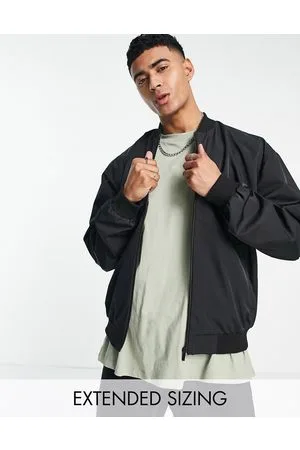 ASOS DESIGN oversized real leather varsity bomber jacket with embroidery in  black