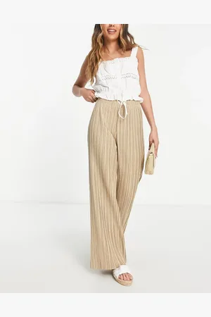 Urban Revivo Wide leg plisse trousers in beige