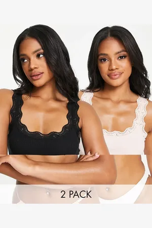 ASOS 2 pack rib and lace scoop bra pack in black & pink