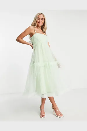 Lace & Beads Tiered tulle midi dress in pastel