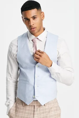 ASOS Wedding super skinny waistcoat in linen mix puppytooth check