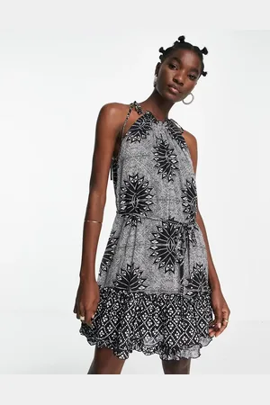 Whistles Bleached print trapeze mini dress in black