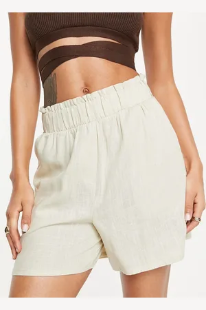 VILA Linen touch short co-ord in sand