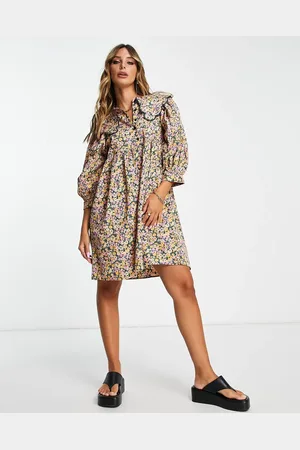 VILA Scallop collar mini shirt dress in bright floral