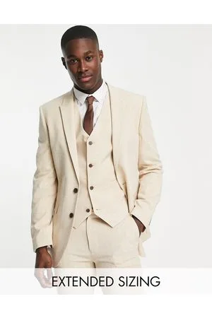 ASOS Wedding super skinny suit jacket in stone crosshatch