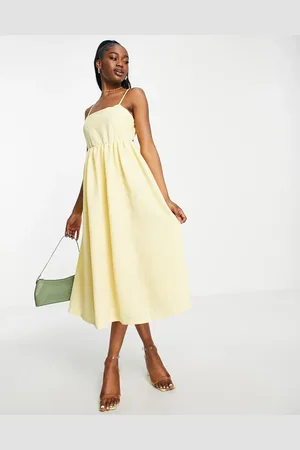 Pieces® Premium textured open back midi dress in pale