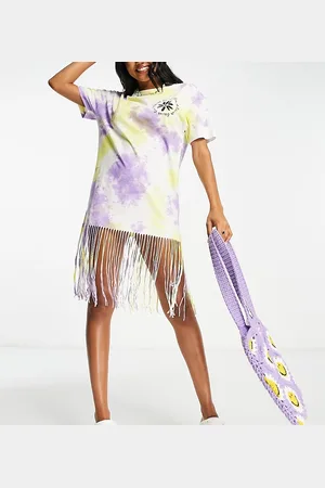 COLLUSION Tie dye t-shirt dress with fringing in