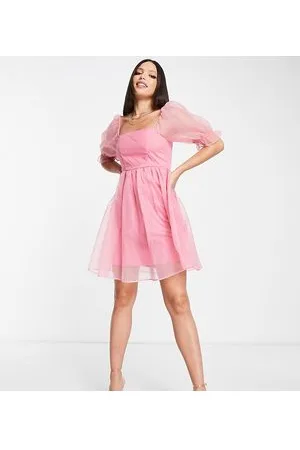 Pieces® Premium puff sleeve organza mini dress in