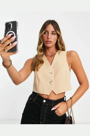 River Island Co-ord cropped waistcoat in beige