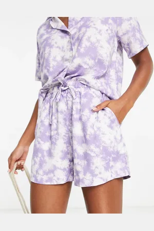 Pieces® Tie waist beach shorts in lilac tie dye