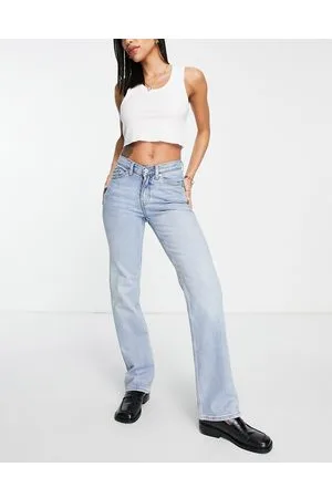 Weekday Twig cotton blend mid v rise straight leg jeans in