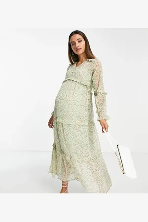 VIOLET ROMANCE Chiffon floral maxi dress in sage floral