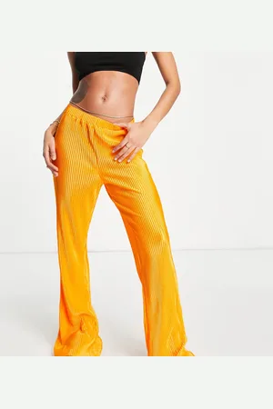VILA Exclusive plisse flared trousers in bright