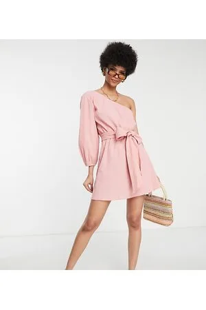 ASOS Tall one shoulder belted beach mini dress in super crinkle