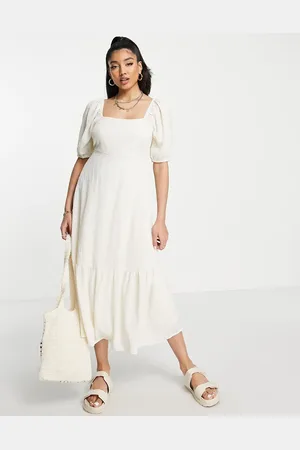 New Look Square neck textured midi dress in