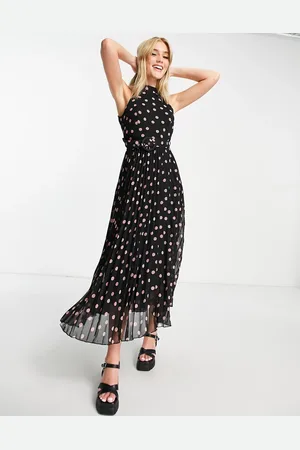 Style Cheat High neck pleated midaxi dress in spot