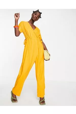 SELECTED Femme linen blend jumpsuit with tie waist in