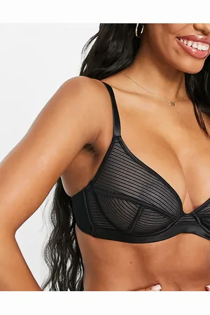 Figleaves Fuller Bust Pimlico sheer stripe non padded plunge bra in