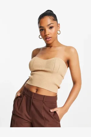 Miss Selfridge Knit rib contour bandeau in camel - CAMEL