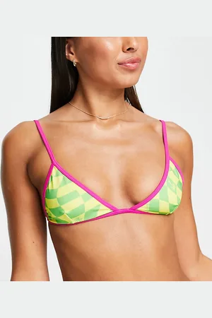 COLLUSION Warped check print triangle bikini top in