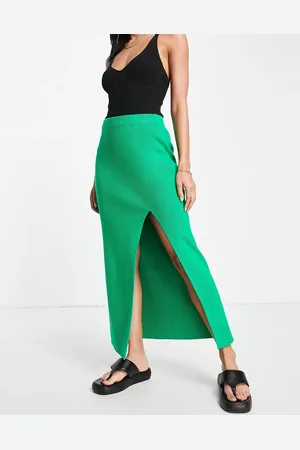 Pretty Lavish Midaxi knit skirt co-ord with slit in bright emerald