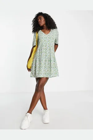 JDY V neck mini smock dress in ditsy floral