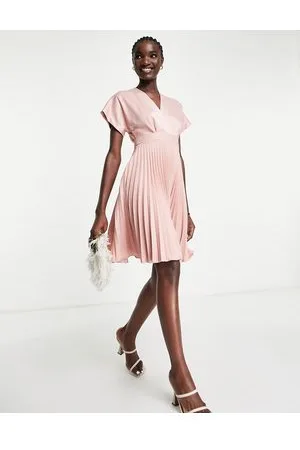 Closet Wrap front pleated midi skater dress in mink