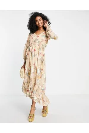 ASOS Button detail smock maxi dress in printed floral metallic jacquard