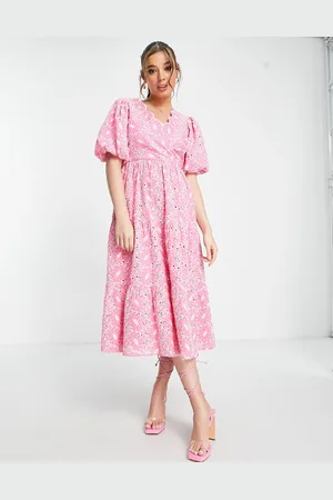 Miss Selfridge Broderie wrap midi dress in hot