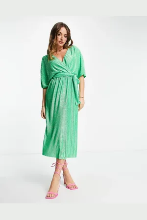 Y.A.S Y.A.S plisse wrap midi dress in - MGREEN