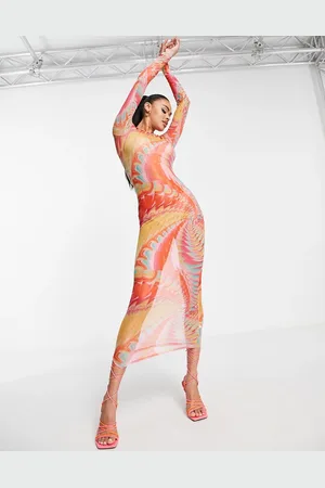 Simmi London Simmi long sleeve sheer maxi dress in abstract rainbow