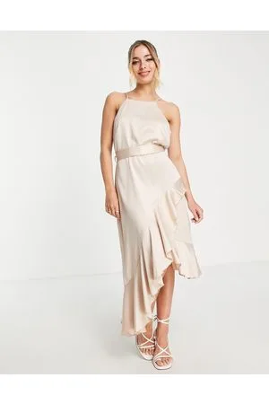 Style Cheat Halter ruffle midi dress in oyster