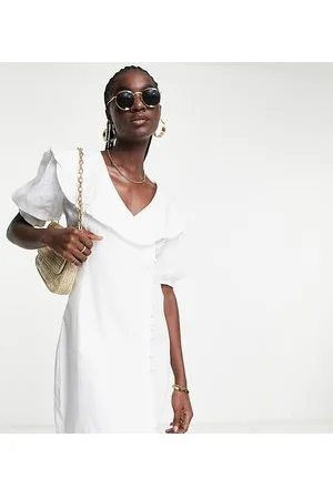 VILA Exclusive mini shirt dress with button detail and oversized collar in
